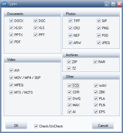RAW Universal Recovery Types